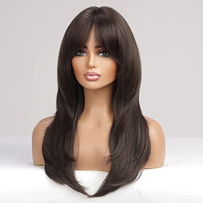 DILLARDS Alanhair Long Dark Brown Wigs For Women,Haircube Layered Wigs With Bangs Synthetic Wigs Heat Resistant - Image 3